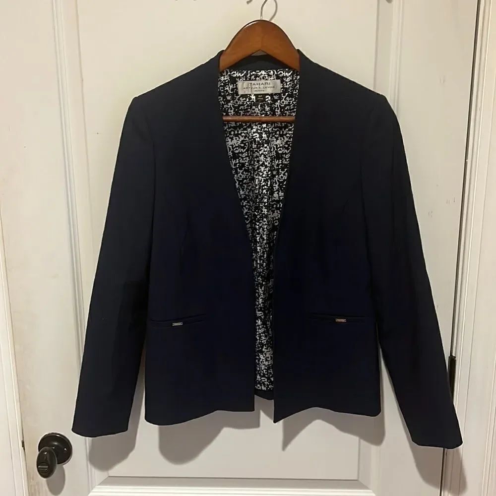 Tahari ASL Navy Jacket Blazer Petite